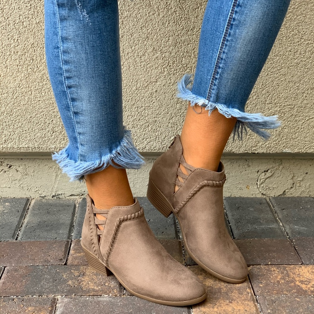 Smoke Taupe Braided Cut Out Detail Ankle Bootie - Picture 5 of 8